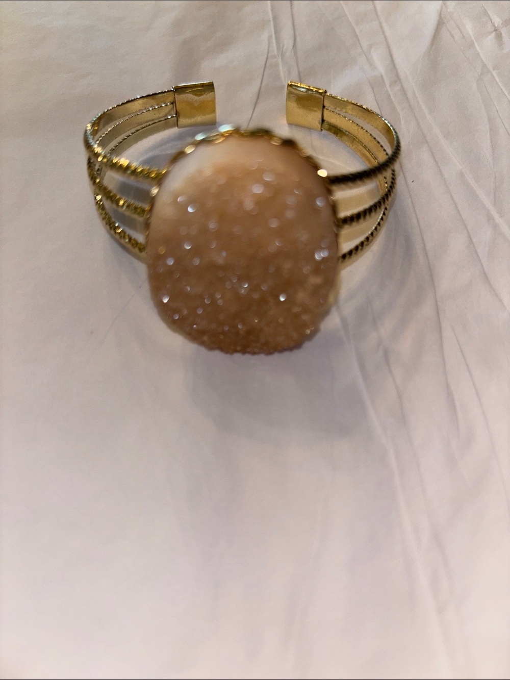 Gold Cuff Bracelet with Champagne Druzy Stone